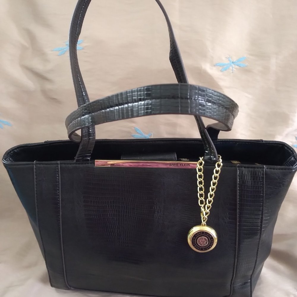 ANNE KLEIN women NEW w/Tag Handbag Black Lizard print faux leather Large17x10x4" - Picture 14 of 14